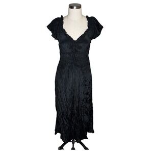 J.Crew Palermo Crinkle Midi Dress Black Textured Women's Size Small LBD